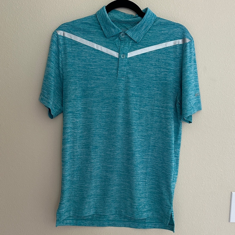 Columbia Teal Polo Shirt with Silver Accents EUC